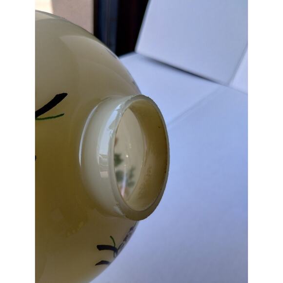 4 Vtg Transfer Flowers Glass Lamp Shade Yellow Roses Chimney Hurricane Electric - Picture 6 of 9